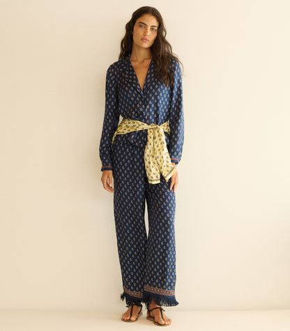 LAVON FRINGE PANT -- BLEU TAORMINA PAISLEY